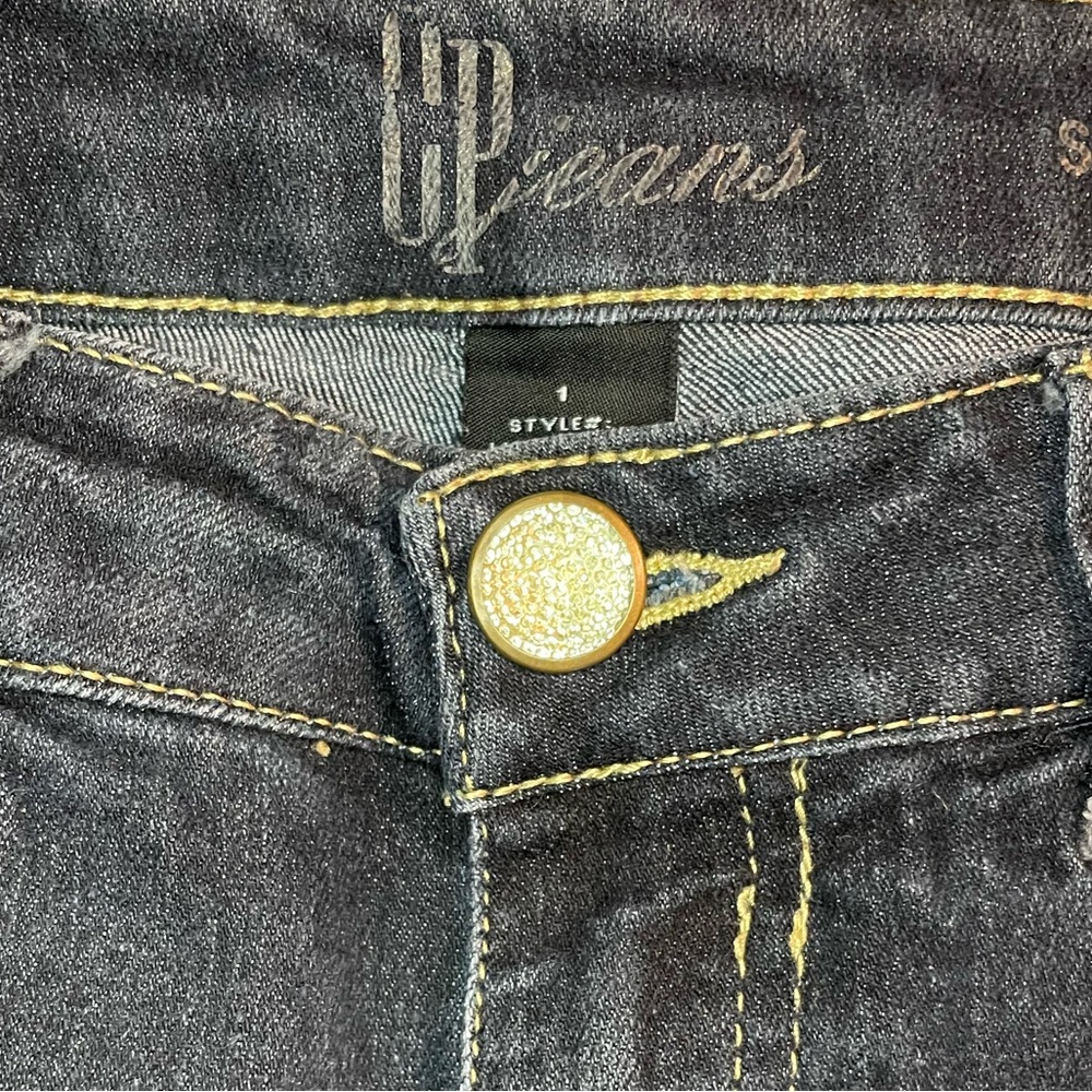 CP Jeans Indigo Rise Dark Wash Crystal Embellished Skinny Jeans - Picture 3 of 13